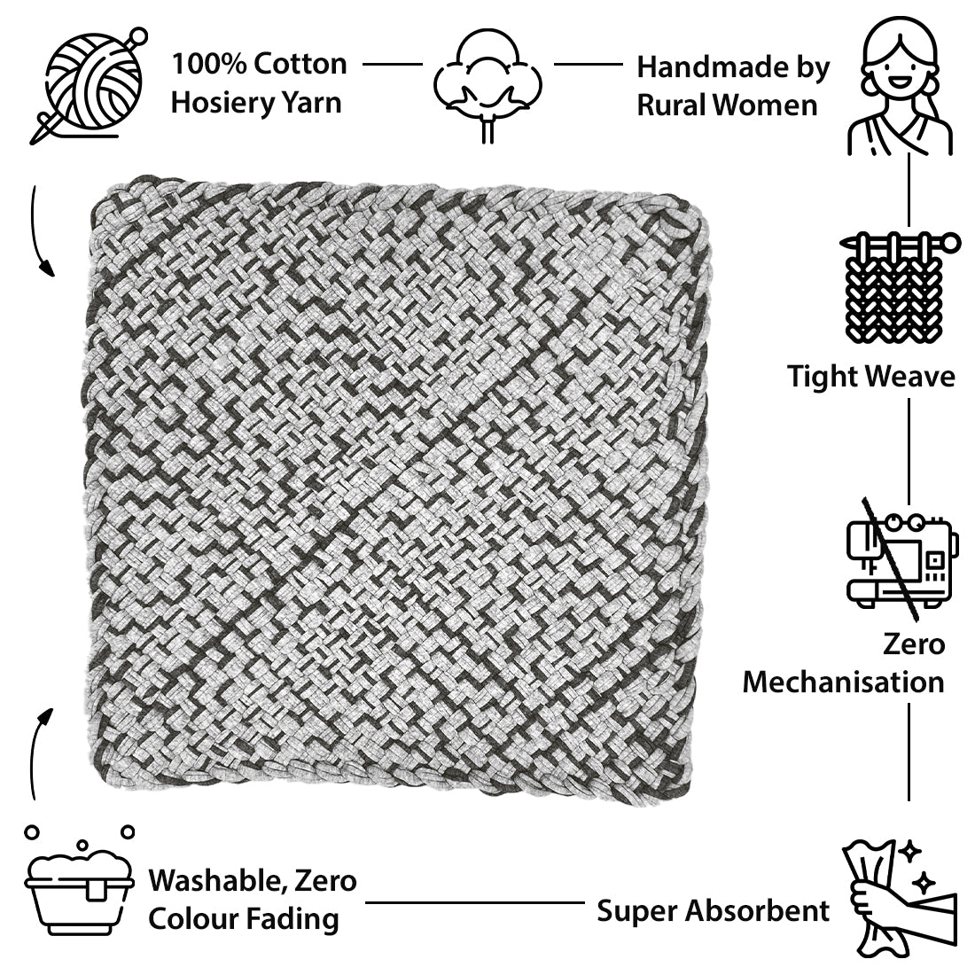 Image of Set of 4 Hand-Woven Square Placemats / Dining Mats Charcoal Nude Grey