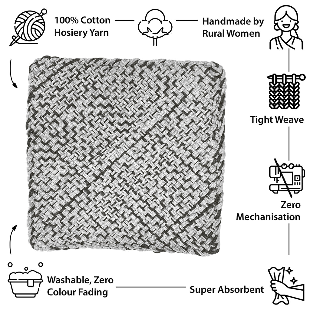 Set of 4 Hand-Woven Square Placemats / Dining Mats Charcoal Nude Grey