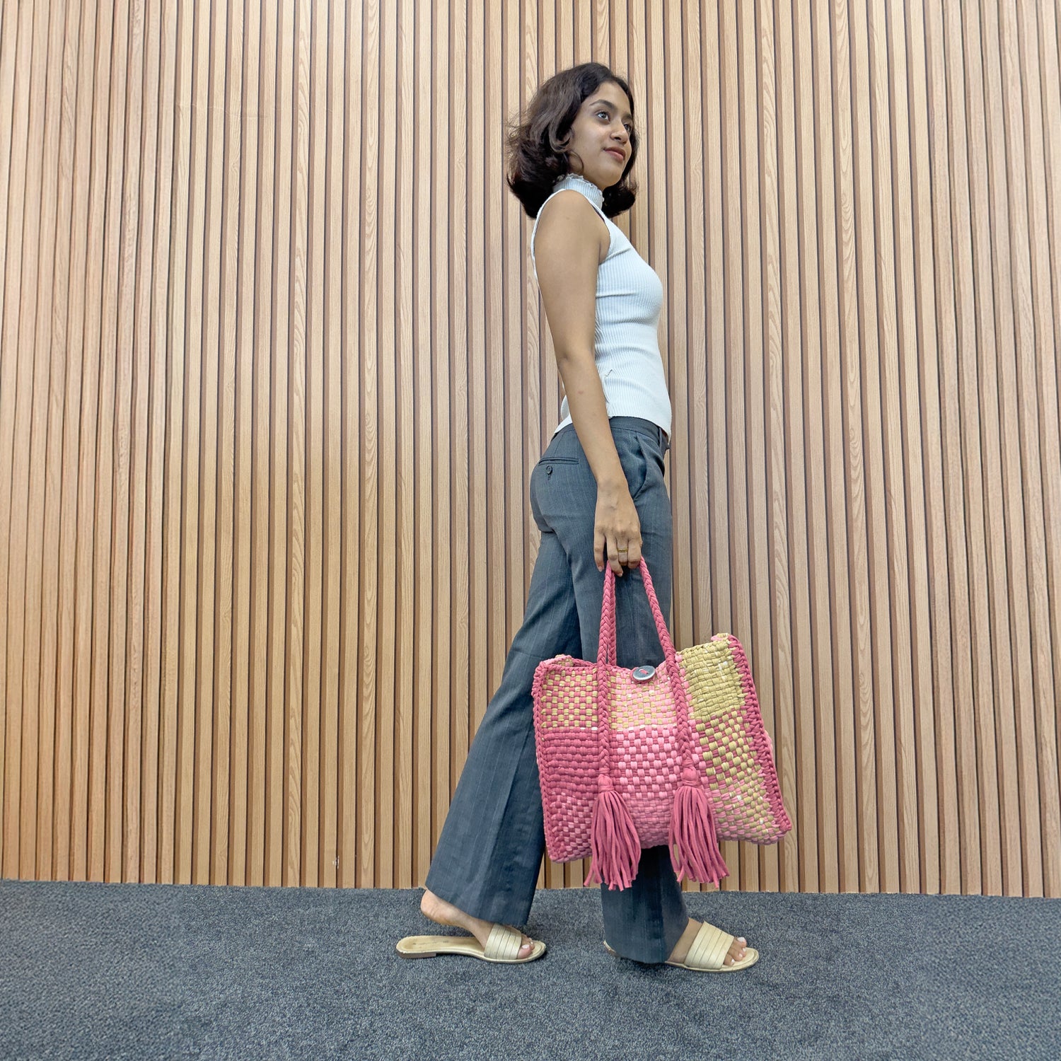 Image of Oversized Tote / Hand / Shoulder Carry Pink Beige Blush