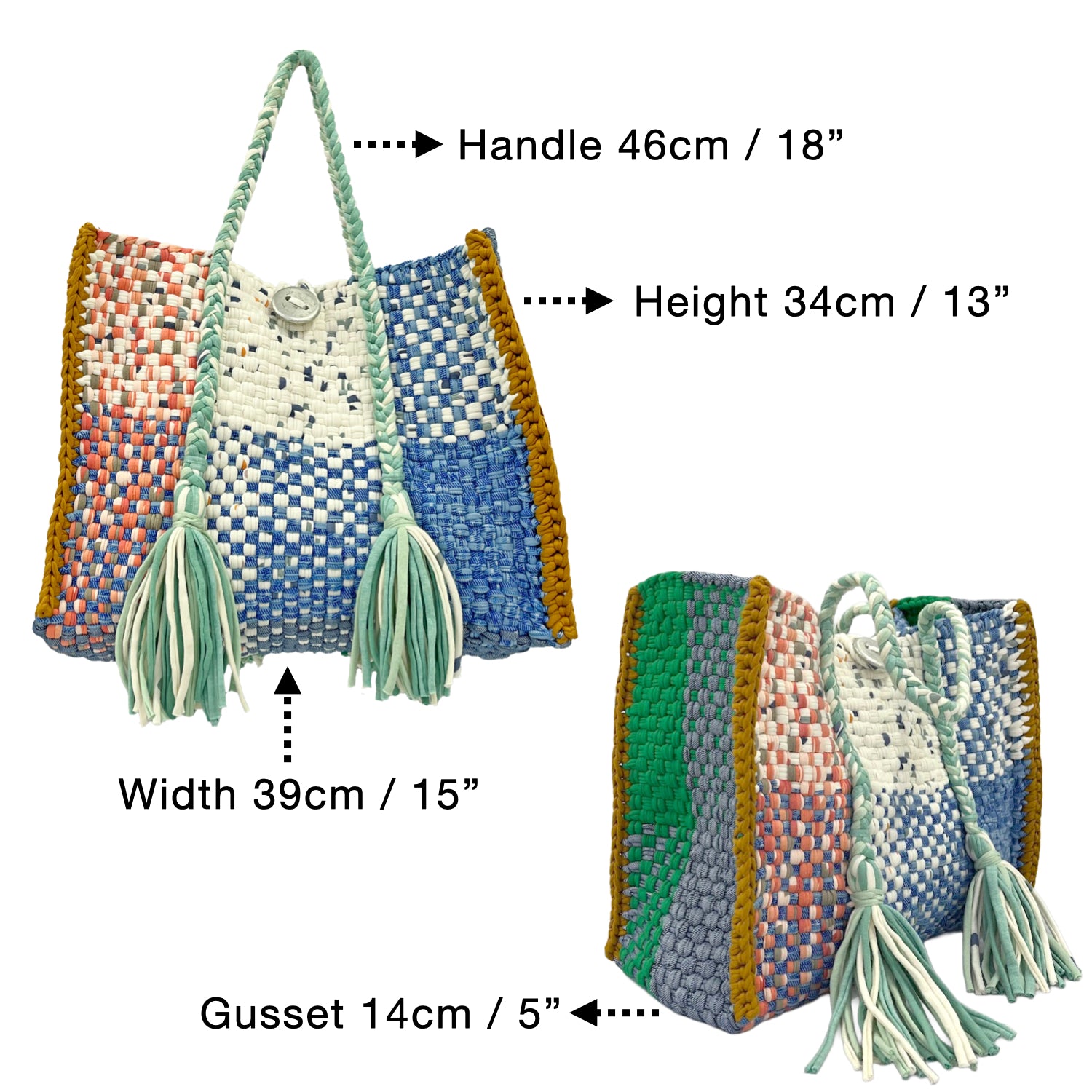 Image of Oversized Tote / Hand / Shoulder Carry peach, ivory blue green ocre