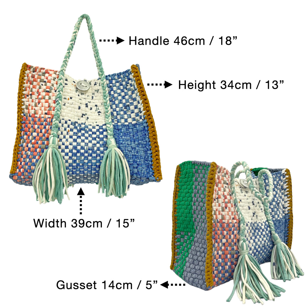 Oversized Tote / Hand / Shoulder Carry peach, ivory blue green ocre