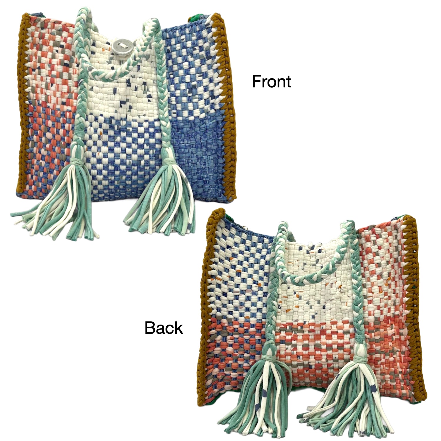 Image of Oversized Tote / Hand / Shoulder Carry peach, ivory blue green ocre