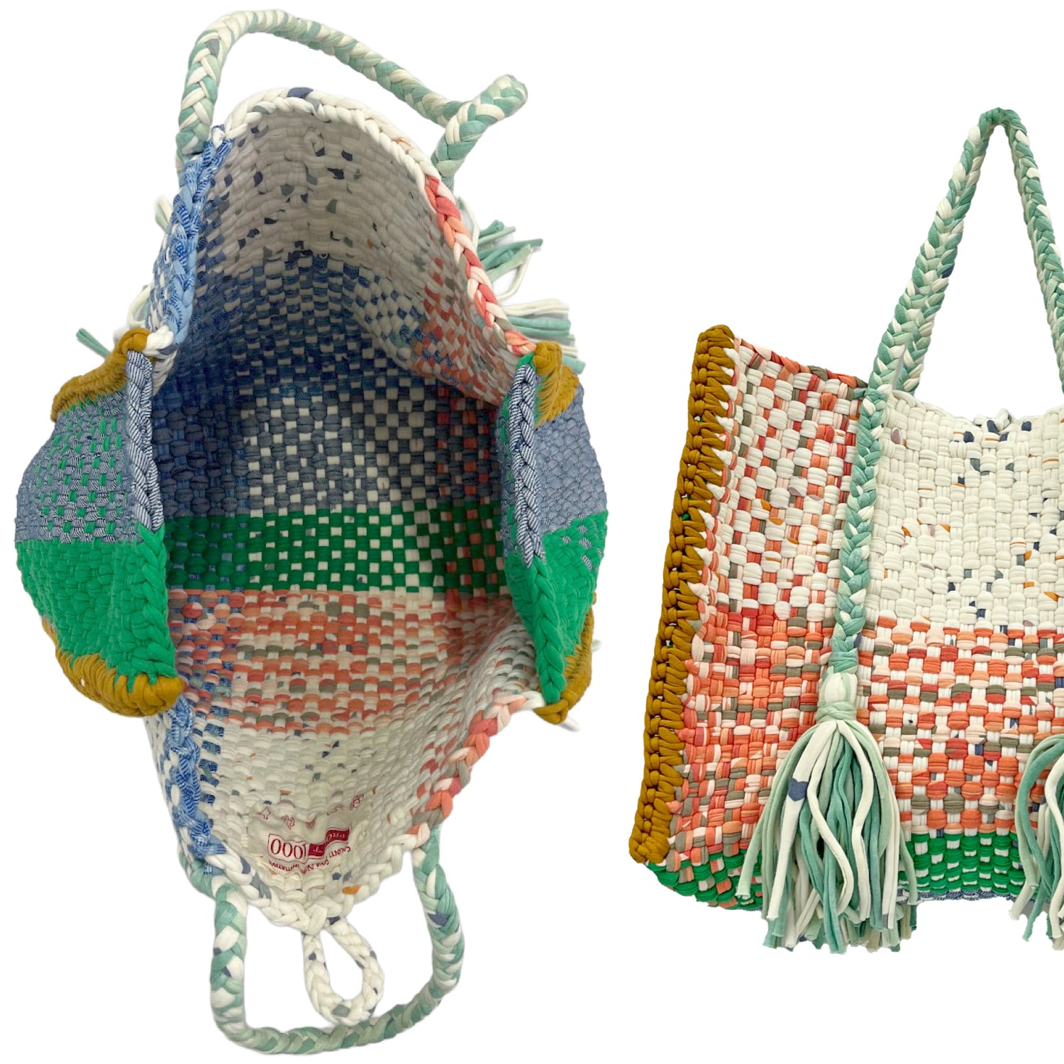 Image of Oversized Tote / Hand / Shoulder Carry peach, ivory blue green ocre