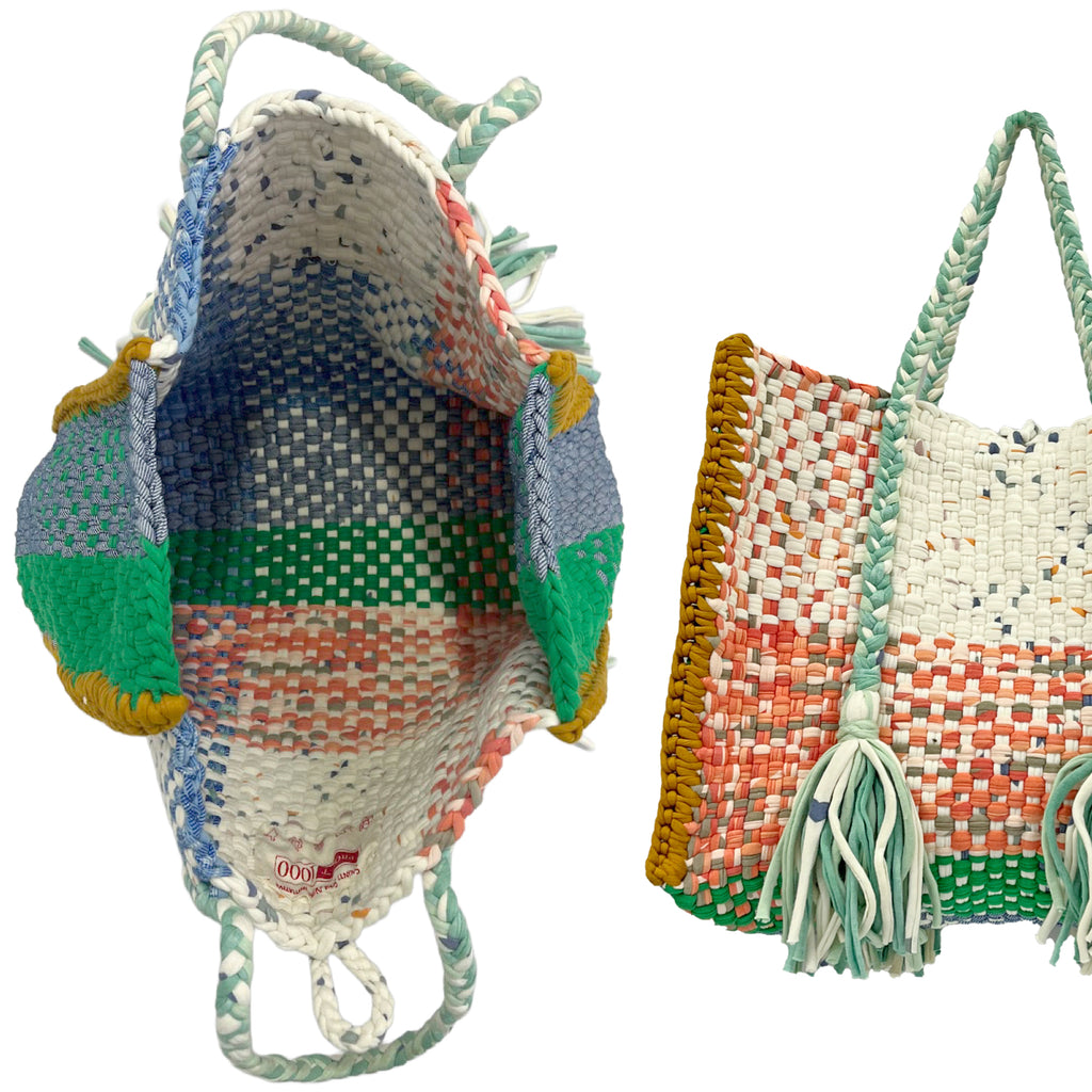 Oversized Tote / Hand / Shoulder Carry peach, ivory blue green ocre