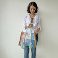 Oversized Tote / Hand / Shoulder Carry peach, ivory blue green ocre