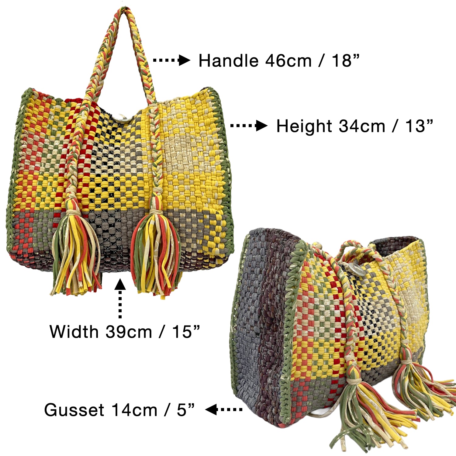 Image of Oversized Tote / Hand / Shoulder Carry yellow beige grey red green black