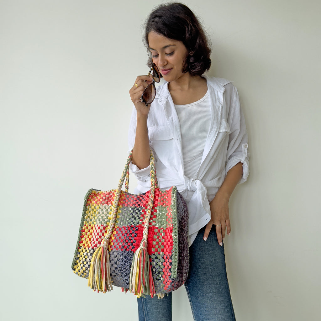 Oversized Tote / Hand / Shoulder Carry yellow beige grey red green black