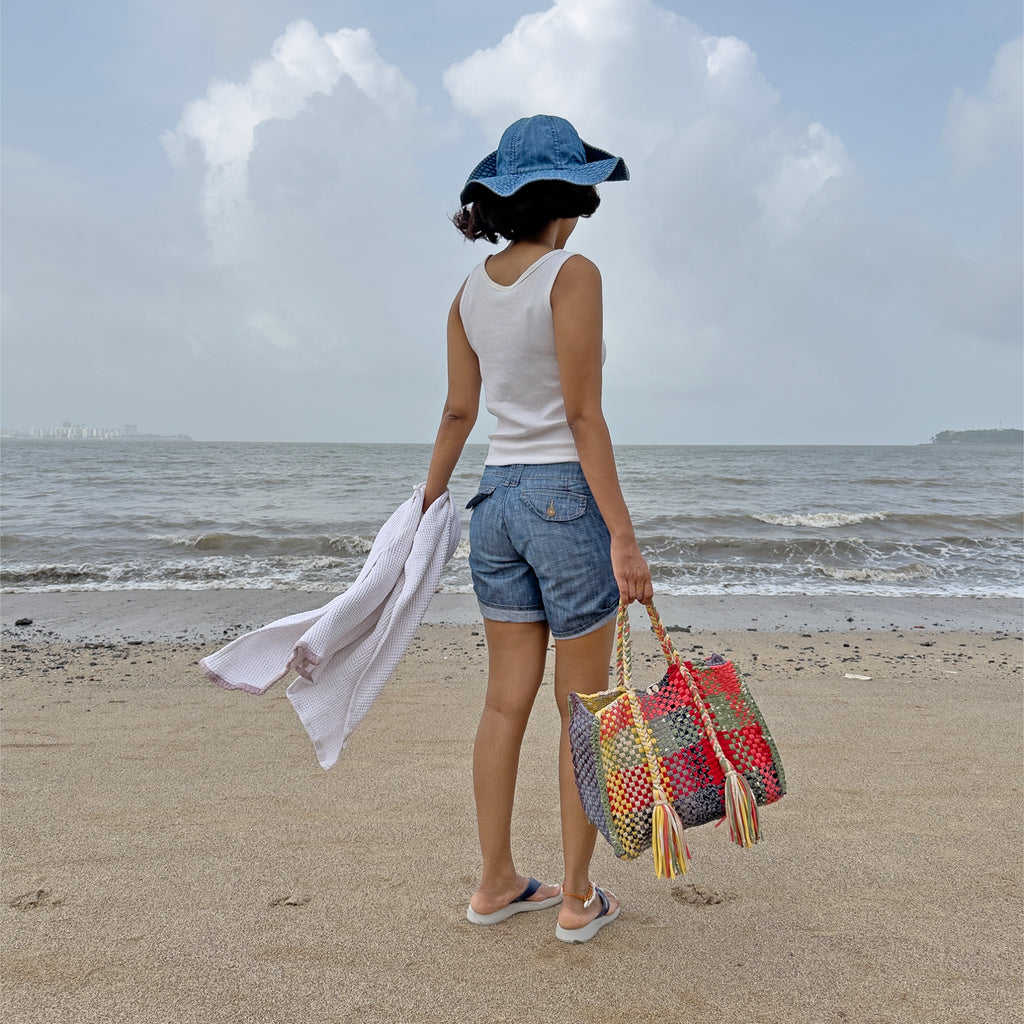 Oversized Tote / Hand / Shoulder Carry yellow beige grey red green black