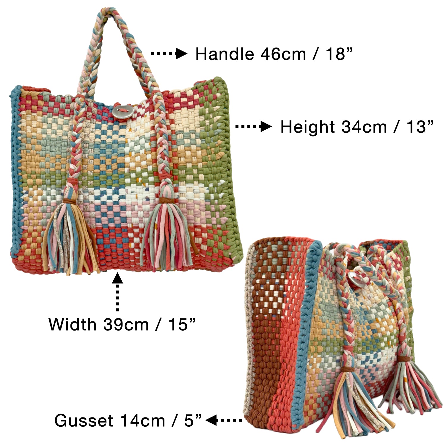 Image of Oversized Tote / Hand / Shoulder Carry Coral green ivory latte lemon pink blue