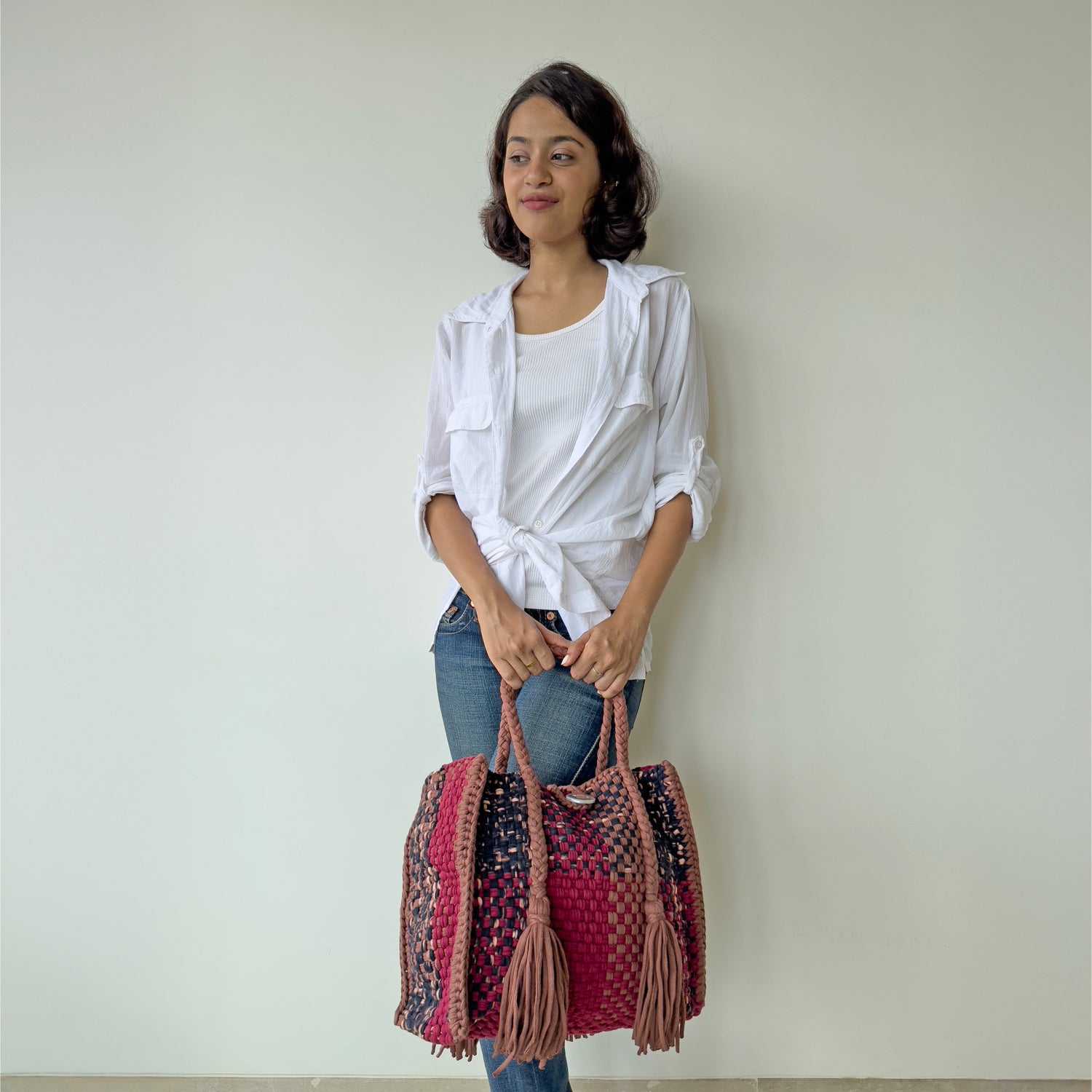 Image of Oversized Tote / Hand / Shoulder Carry Maroon Black Brown