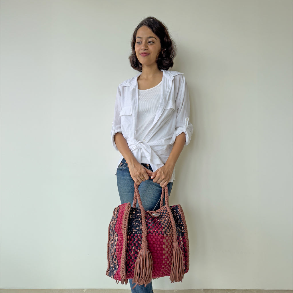 Oversized Tote / Hand / Shoulder Carry Maroon Black Brown