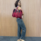 Oversized Tote / Hand / Shoulder Carry Maroon Black Brown