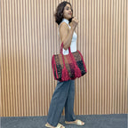 Oversized Tote / Hand / Shoulder Carry Maroon Black Brown