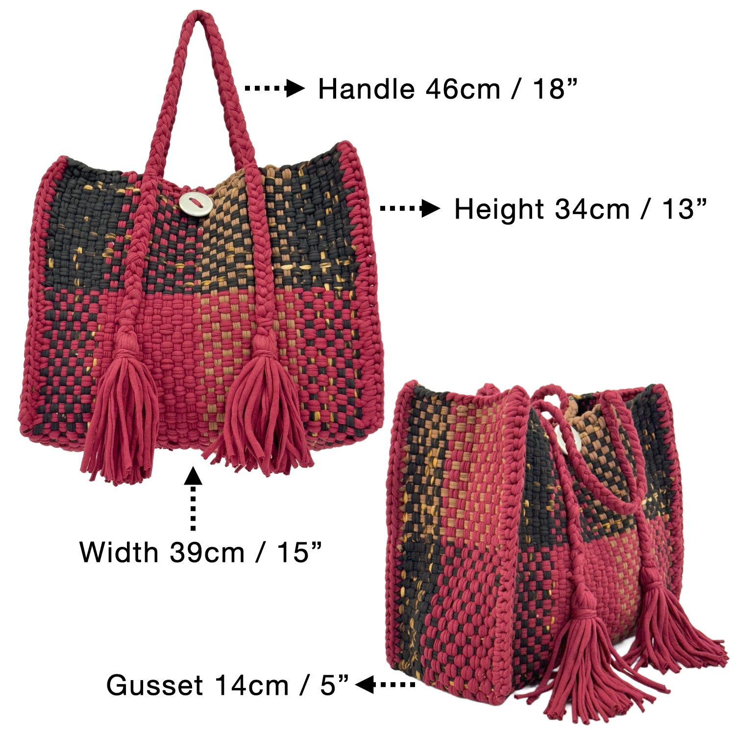 Image of Oversized Tote / Hand / Shoulder Carry Maroon Black Brown