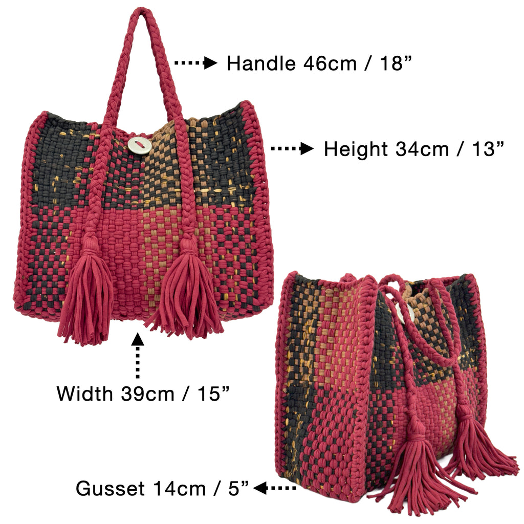 Oversized Tote / Hand / Shoulder Carry Maroon Black Brown