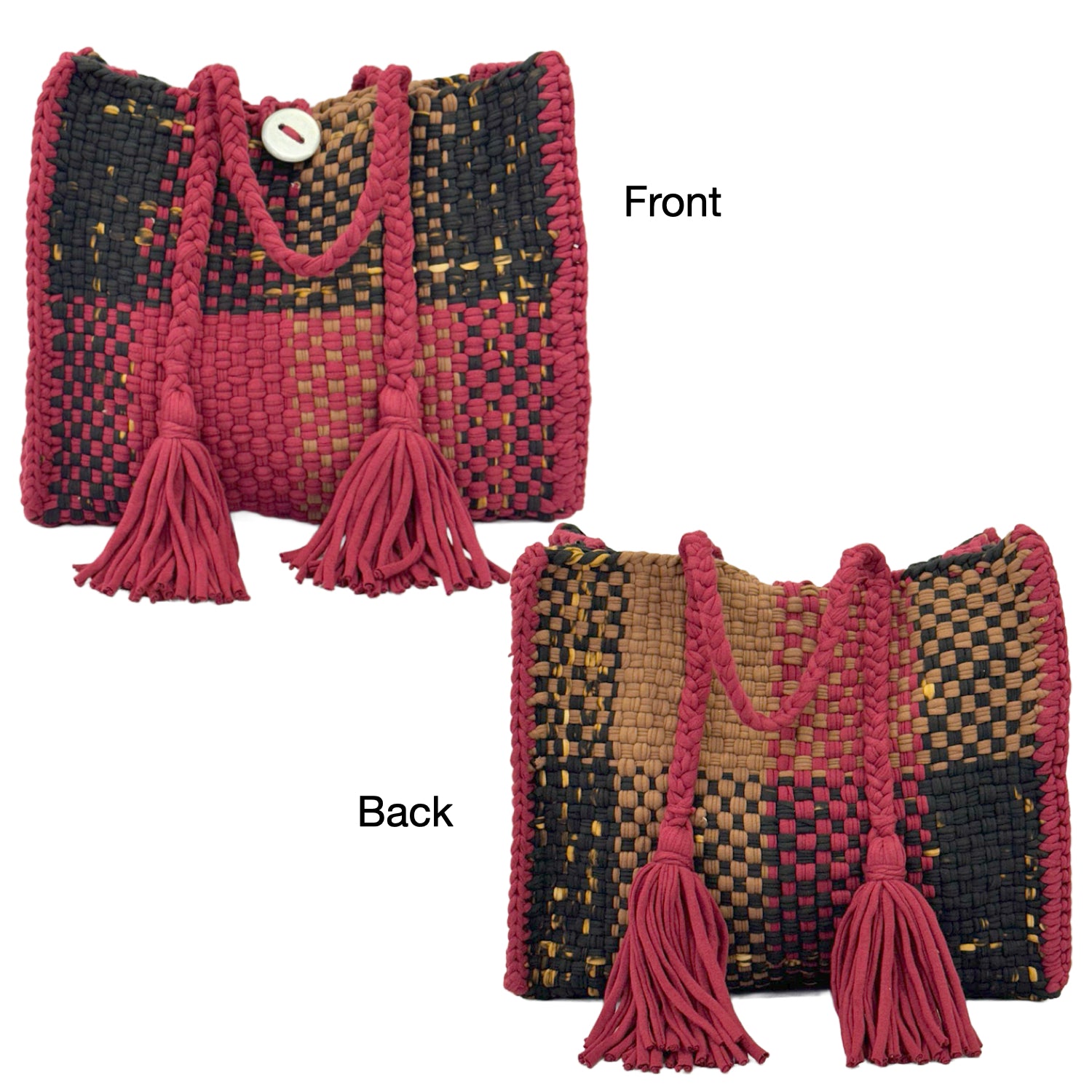 Image of Oversized Tote / Hand / Shoulder Carry Maroon Black Brown