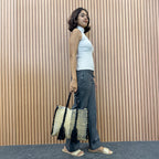 Oversized Tote / Hand / Shoulder Carry charcoal beige silver grey