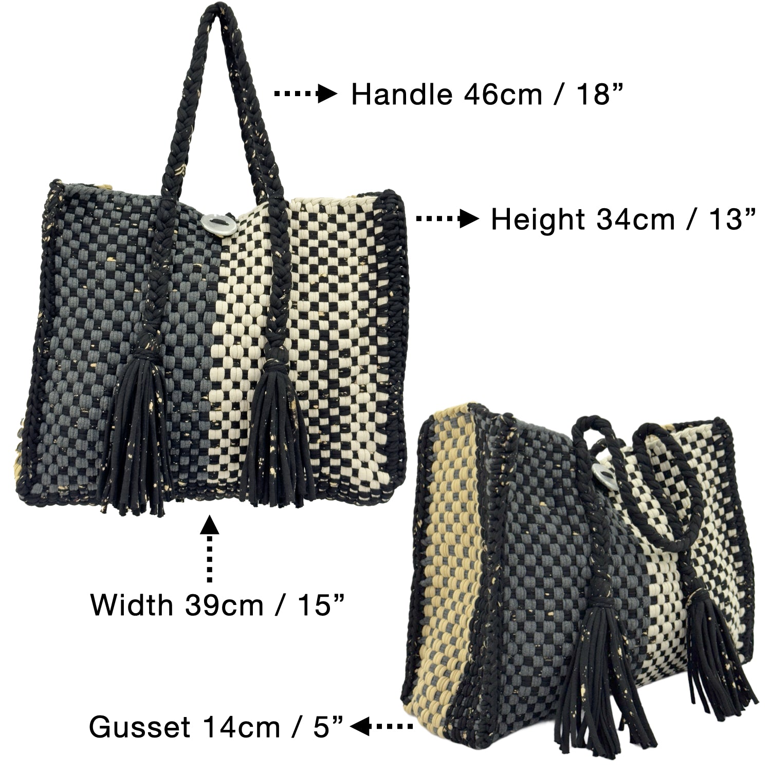 Image of Oversized Tote / Hand / Shoulder Carry charcoal beige silver grey
