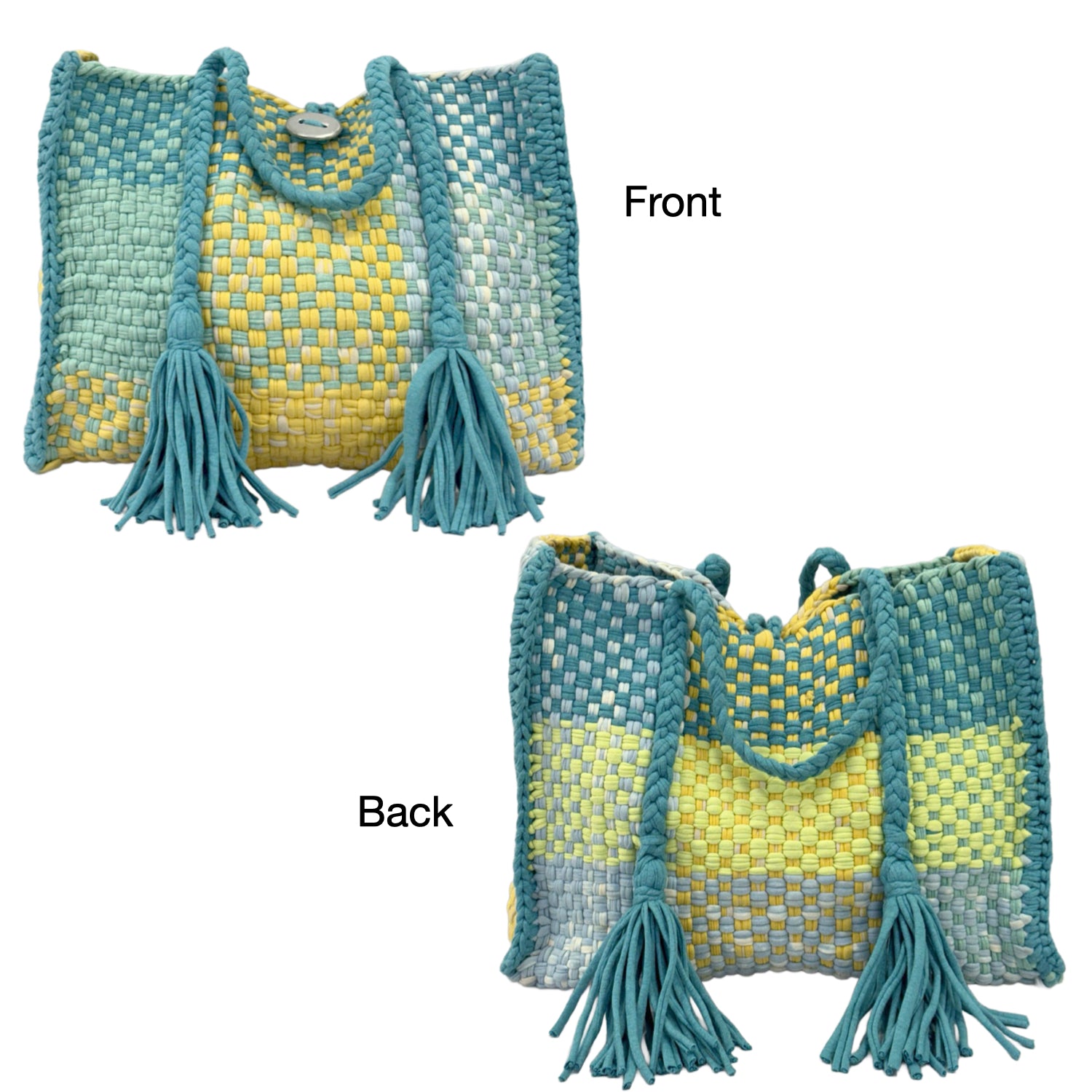 Image of Oversized Tote / Hand / Shoulder Carry Aqua lemon yellow sky blue