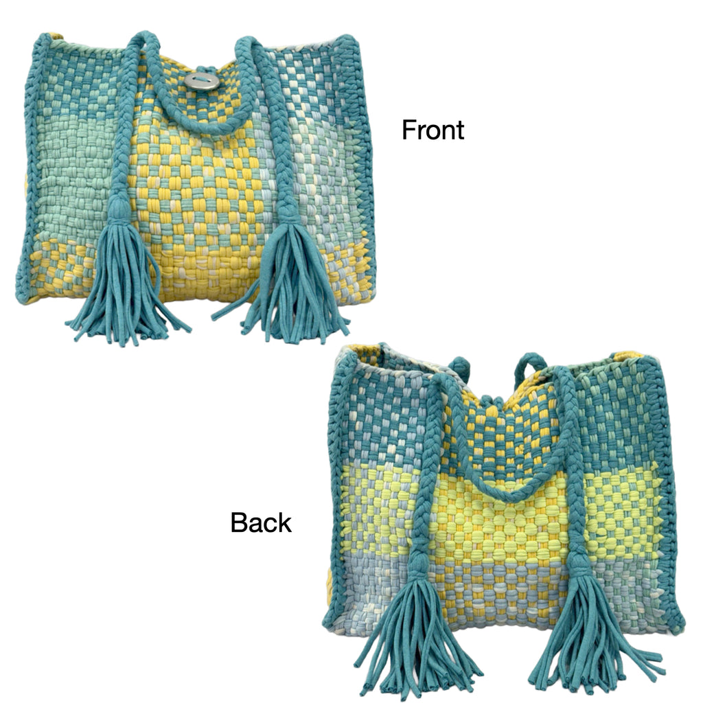 Oversized Tote / Hand / Shoulder Carry Aqua lemon yellow sky blue