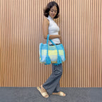 Oversized Tote / Hand / Shoulder Carry Aqua lemon yellow sky blue