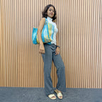 Oversized Tote / Hand / Shoulder Carry Aqua lemon yellow sky blue