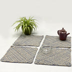 Set of 4 Hand-Woven Square Placemats / Dining Mats Blue Melange Nude Grey