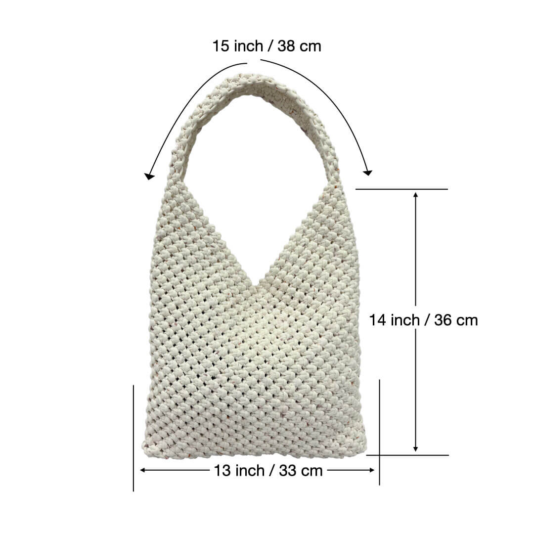 Image of Macrame criss-cross / Macrame Shoulder Tote Ivory | Shoulder carry