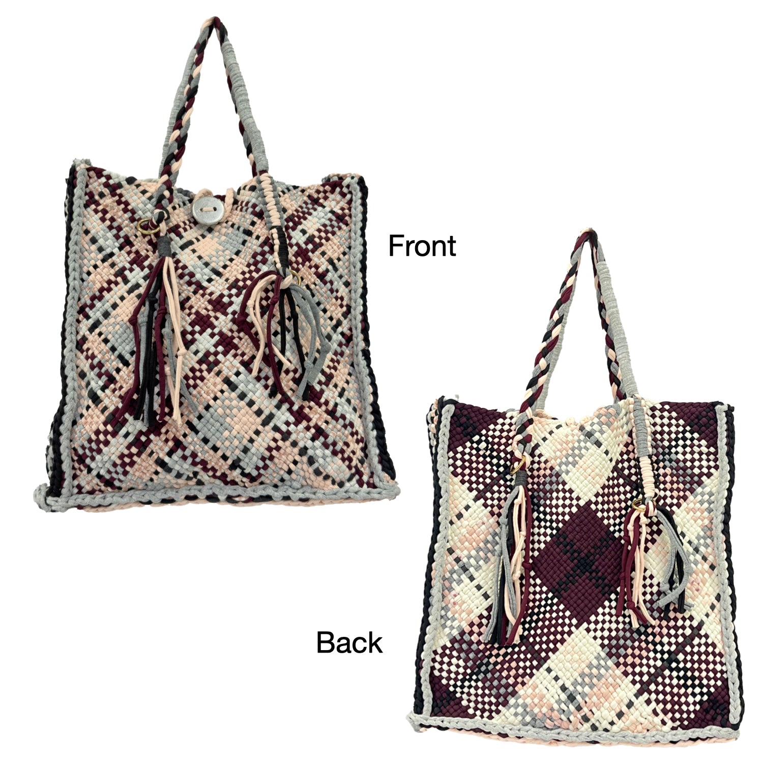 Image of Soft Tote | Hand Carry | Burgundy Grey White Black Salmon