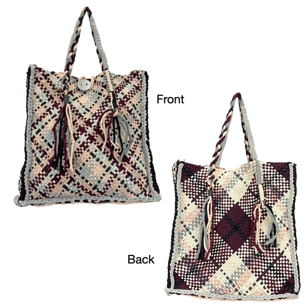 Soft Tote | Hand Carry | Burgundy Grey White Black Salmon