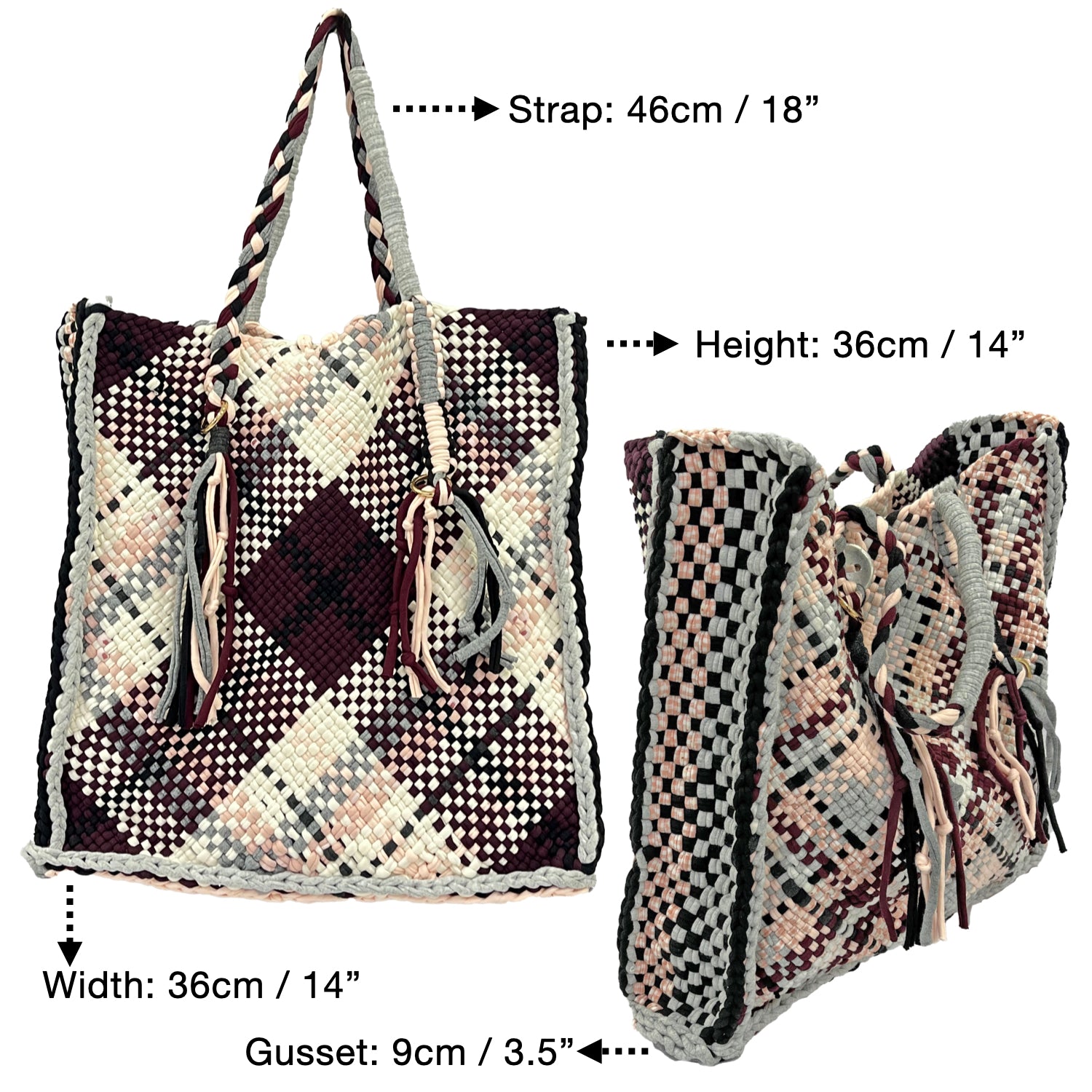 Image of Soft Tote | Hand Carry | Burgundy Grey White Black Salmon