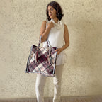 Soft Tote | Hand Carry | Burgundy Grey White Black Salmon