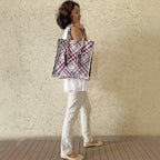 Soft Tote | Hand Carry | Burgundy Grey White Black Salmon