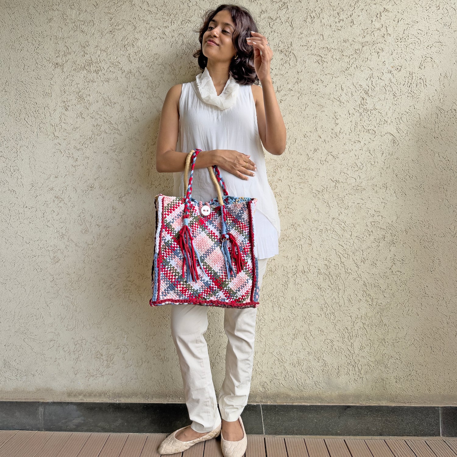 Image of Soft Tote | Hand Carry | Pink Red Blue Salmon White Beige Green
