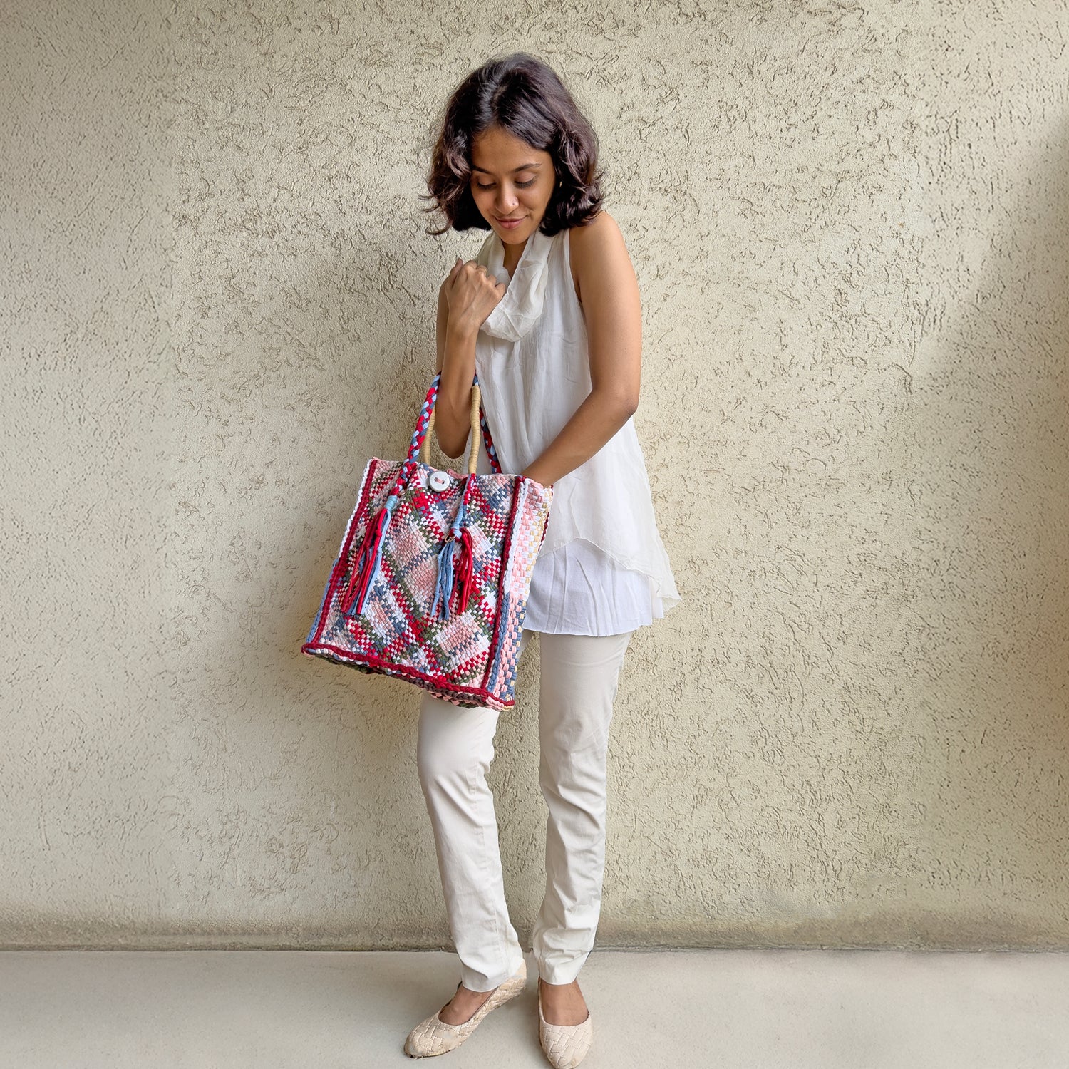 Image of Soft Tote | Hand Carry | Pink Red Blue Salmon White Beige Green