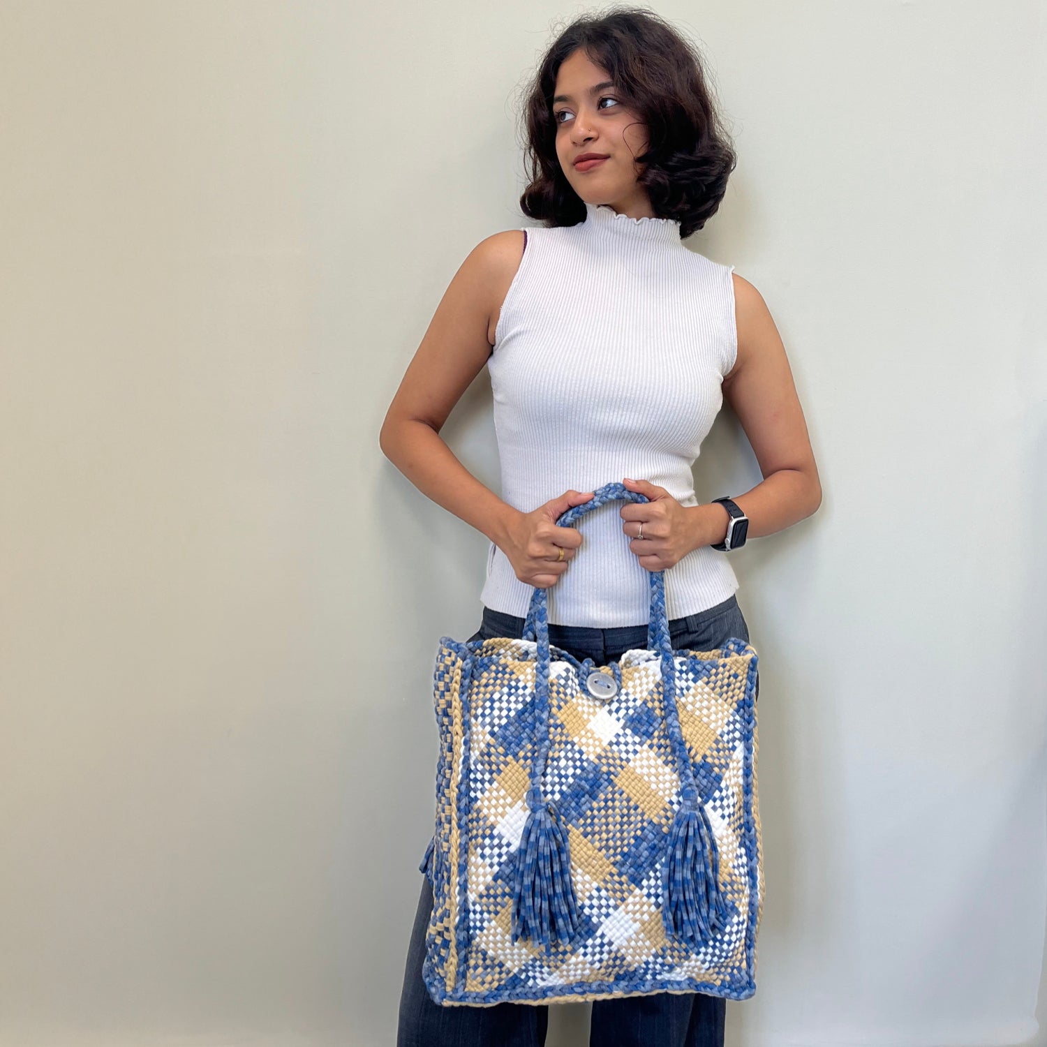 Image of Soft Tote | Hand Carry | Blue Beige Black
