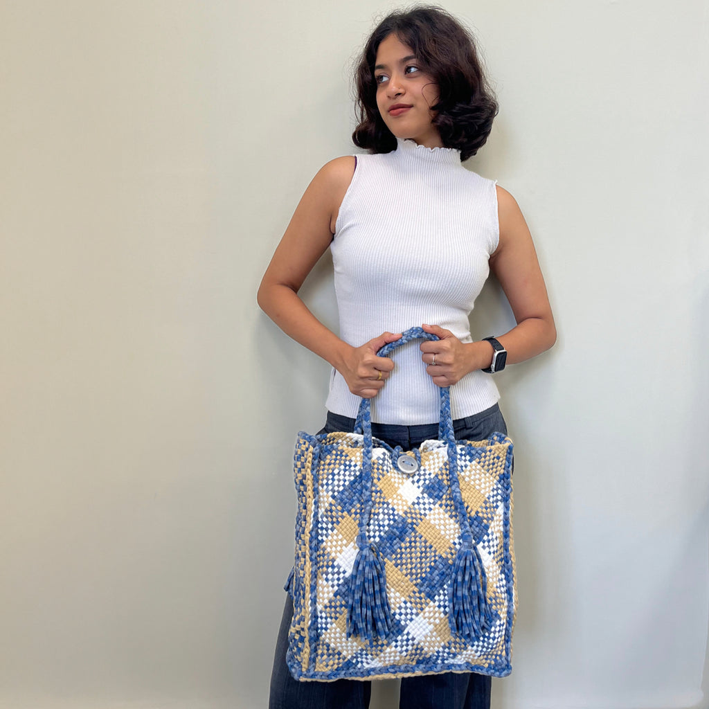 Soft Tote | Hand Carry | Blue Beige Black
