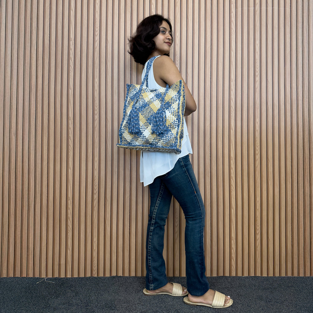 Soft Tote | Hand Carry | Blue Beige Black