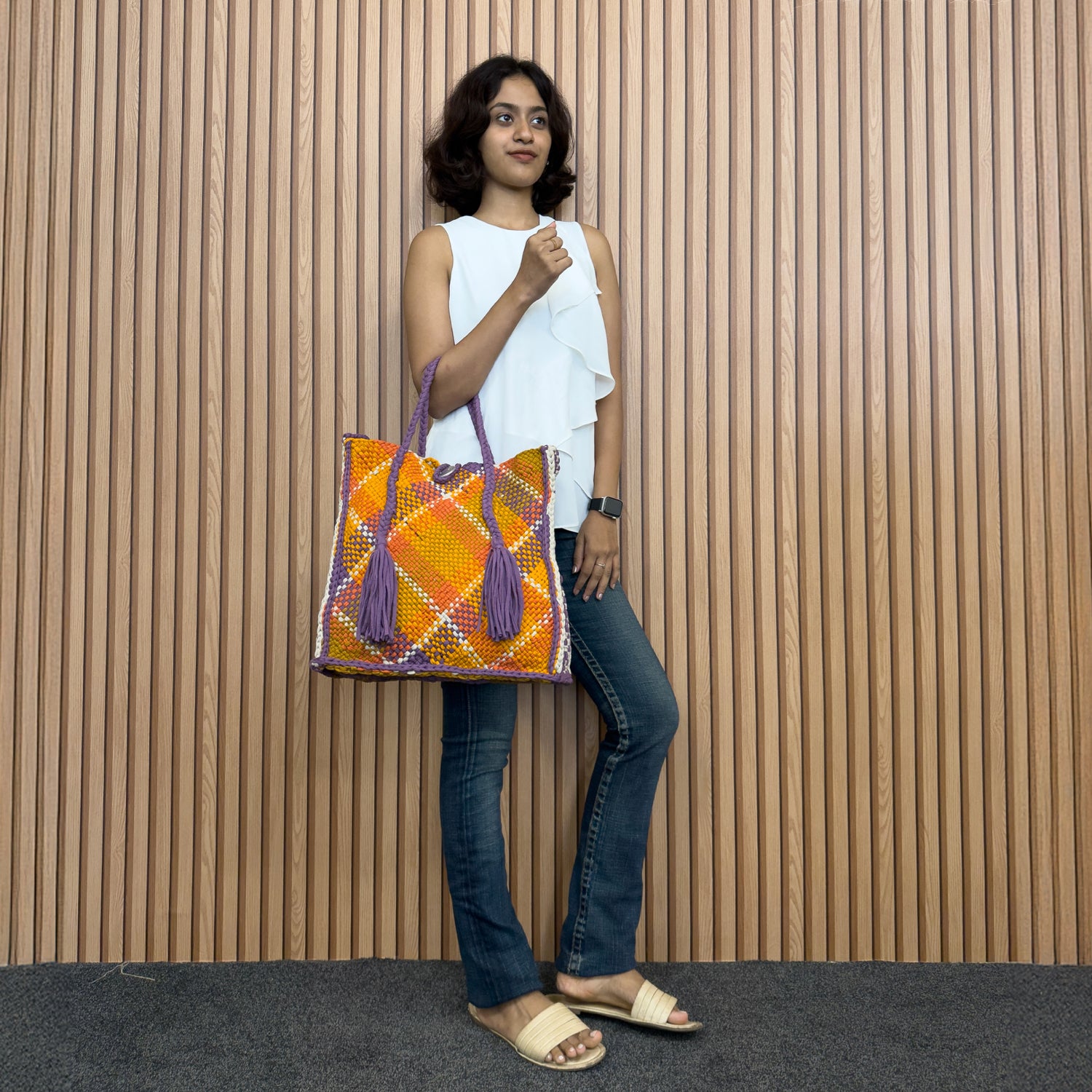 Image of Soft Tote | Hand Carry |Orange, Purple, Mustard