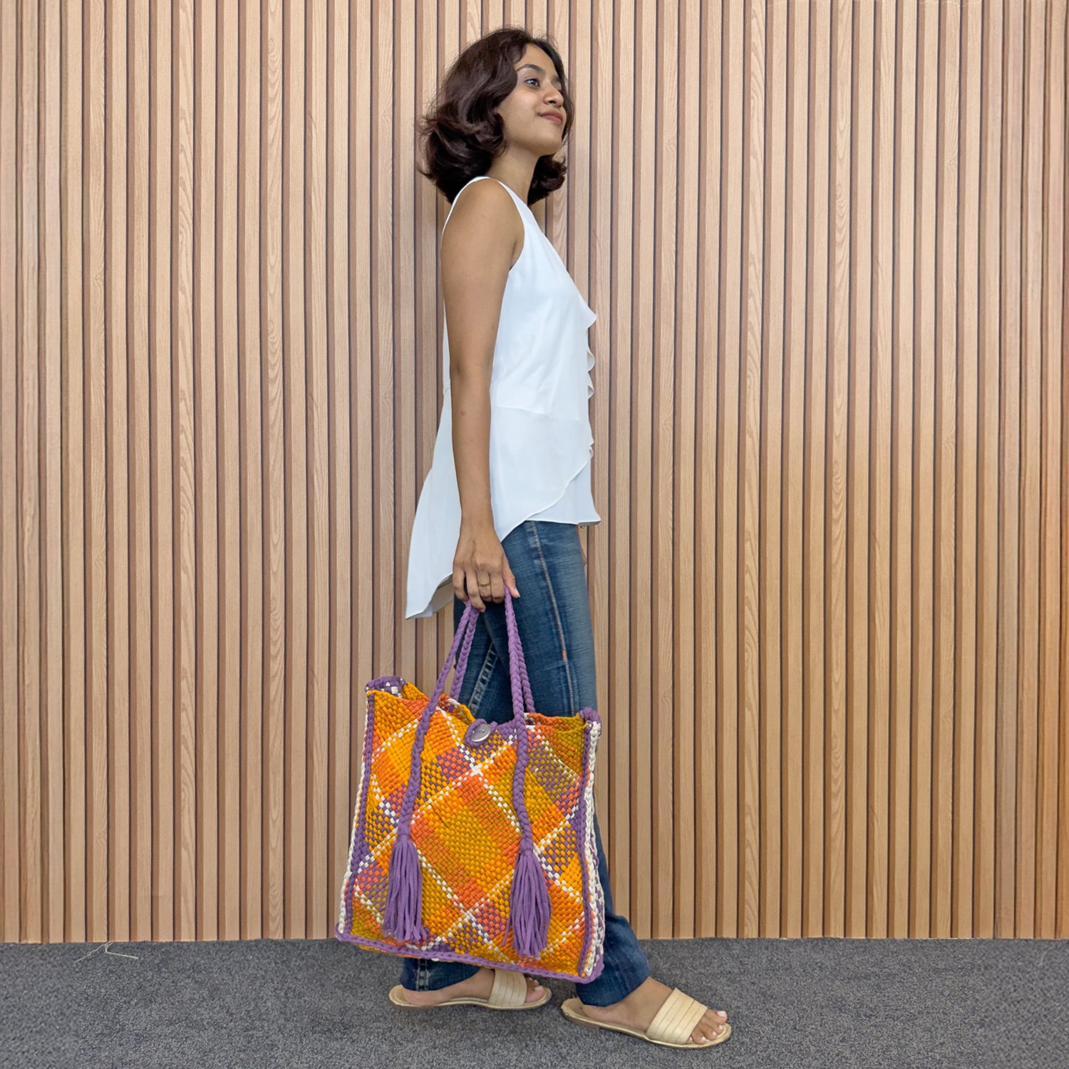 Image of Soft Tote | Hand Carry |Orange, Purple, Mustard