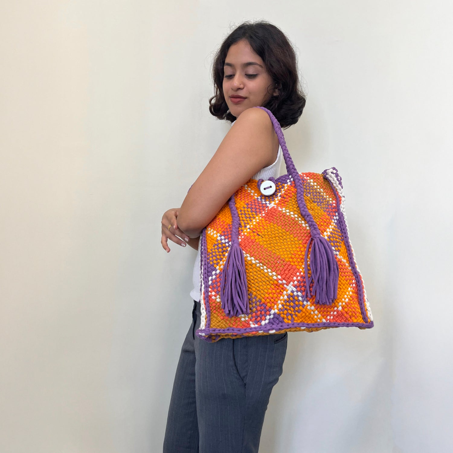 Image of Soft Tote | Hand Carry |Orange, Purple, Mustard