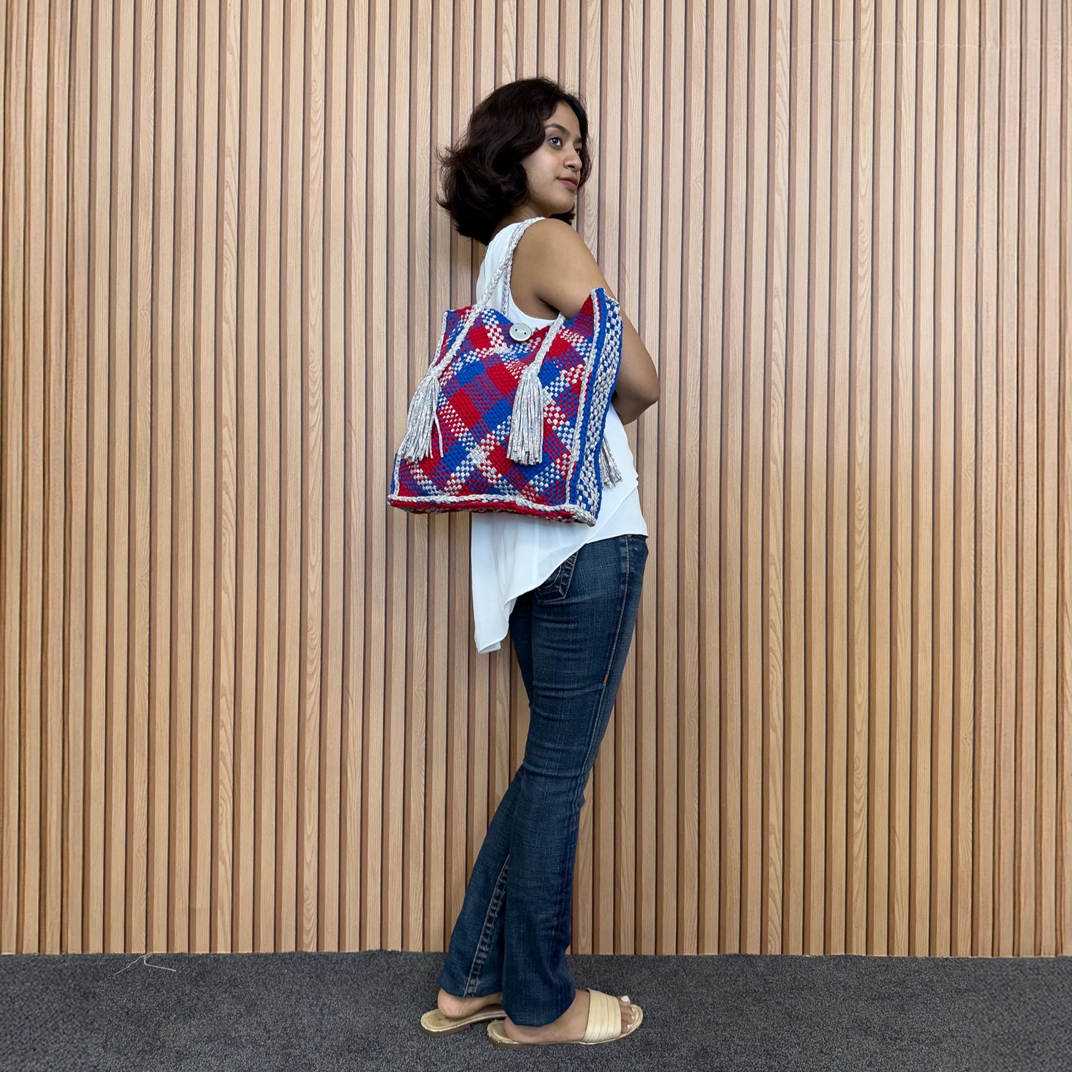 Image of Soft Tote | Hand Carry | Blue, Red, Silver