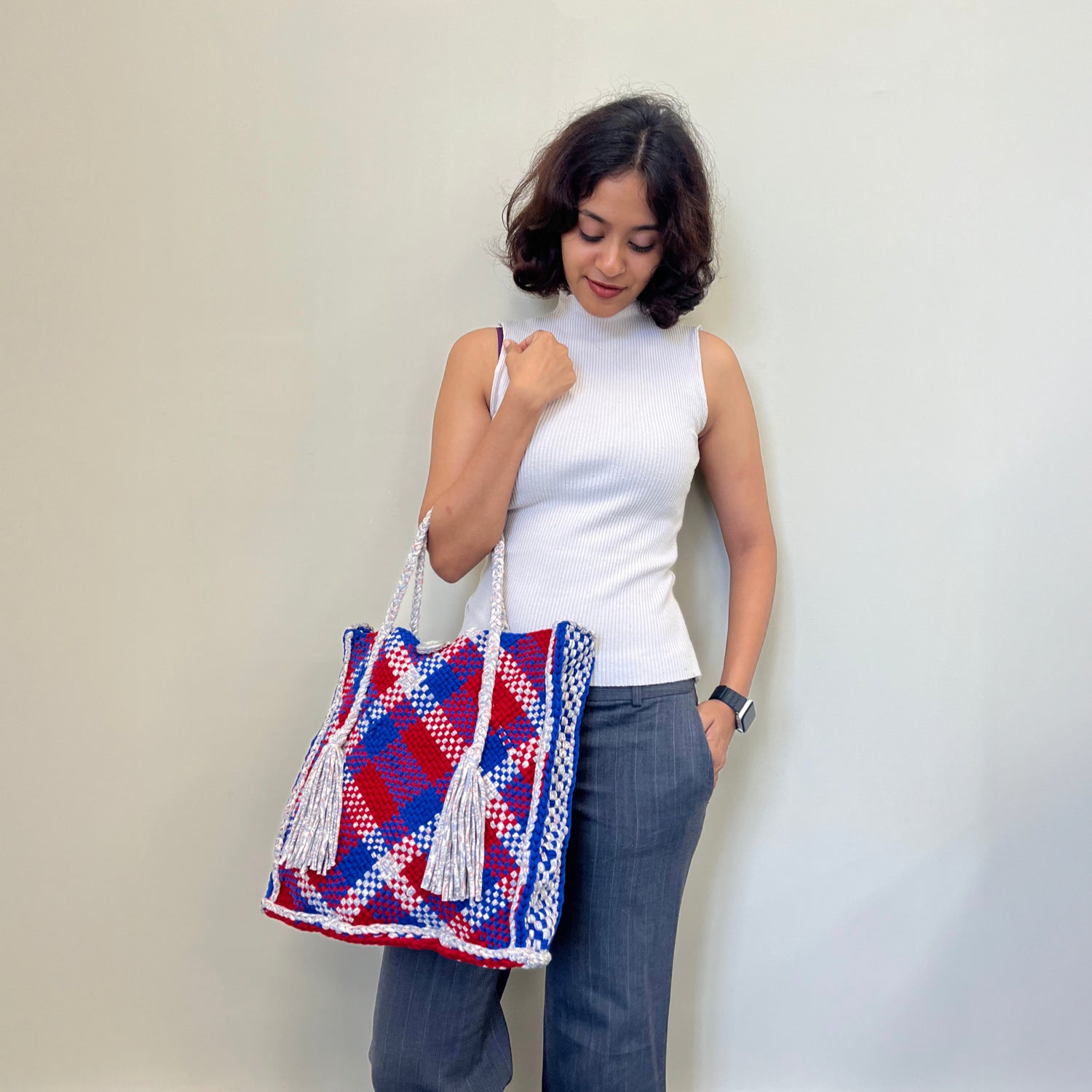 Image of Soft Tote | Hand Carry | Blue, Red, Silver