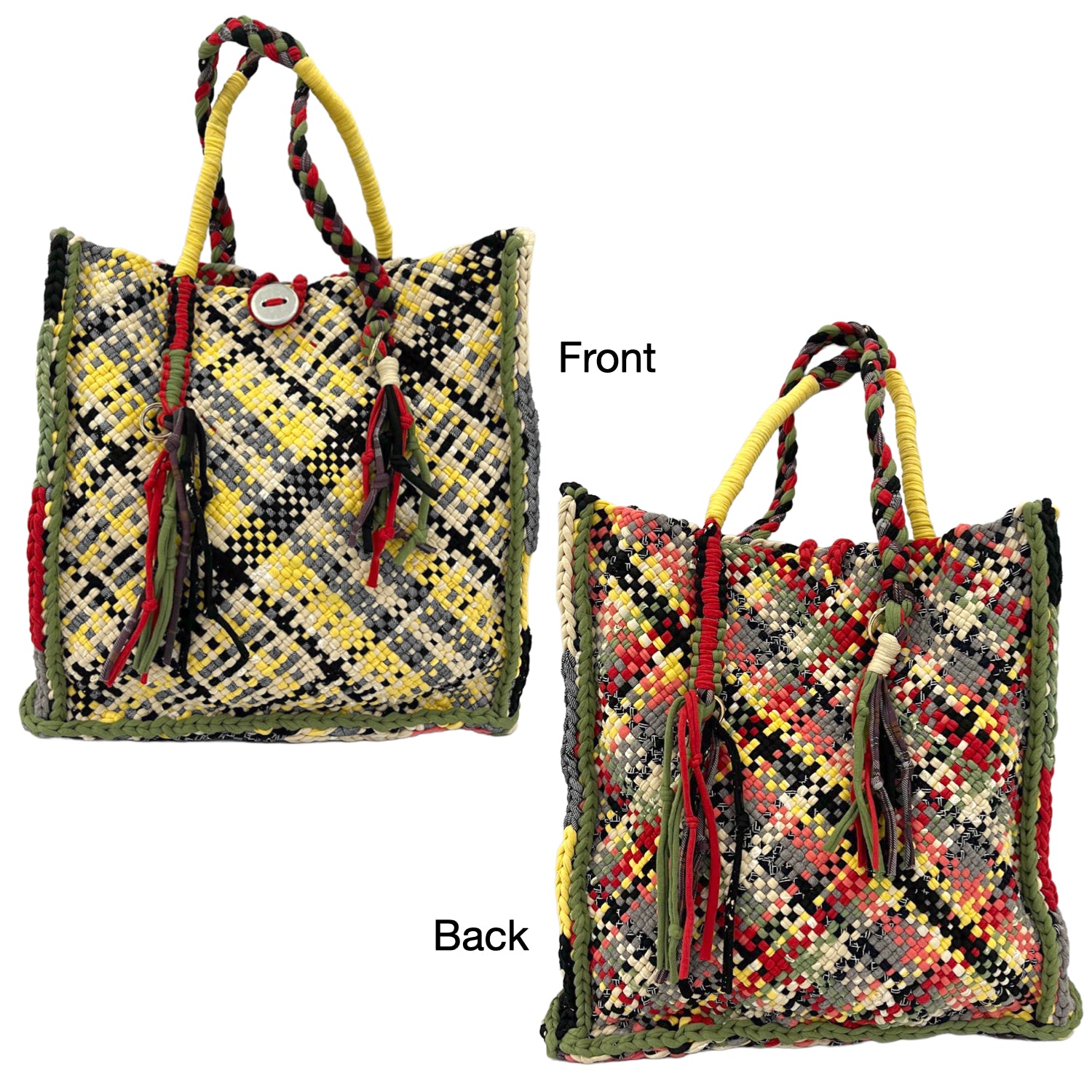 Image of Soft Tote | Hand Carry | Yellow Ecru Red Green Coral Grey Black