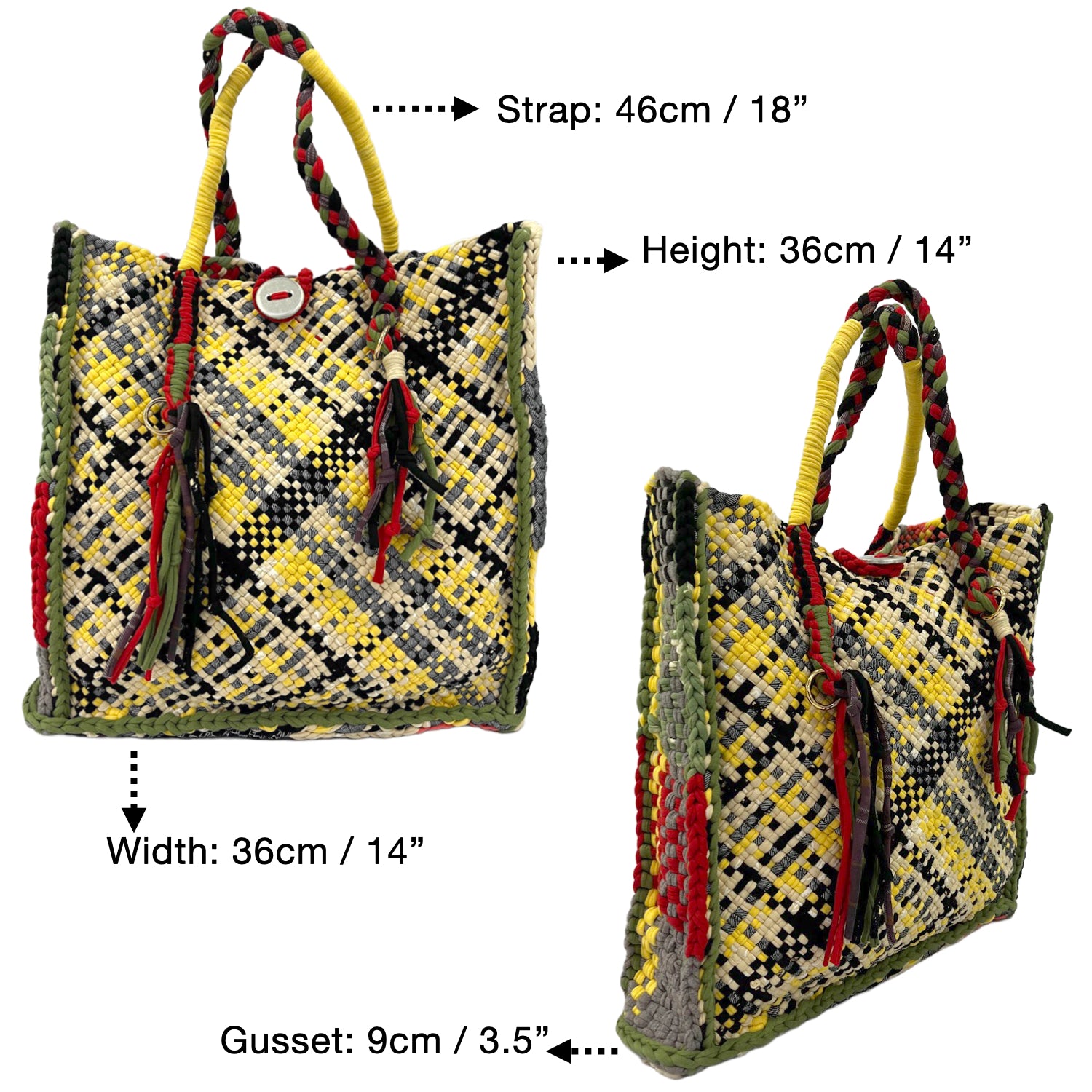 Image of Soft Tote | Hand Carry | Yellow Ecru Red Green Coral Grey Black