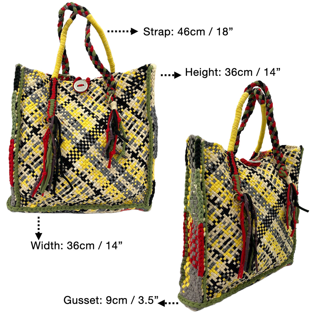 Soft Tote | Hand Carry | Yellow Ecru Red Green Coral Grey Black