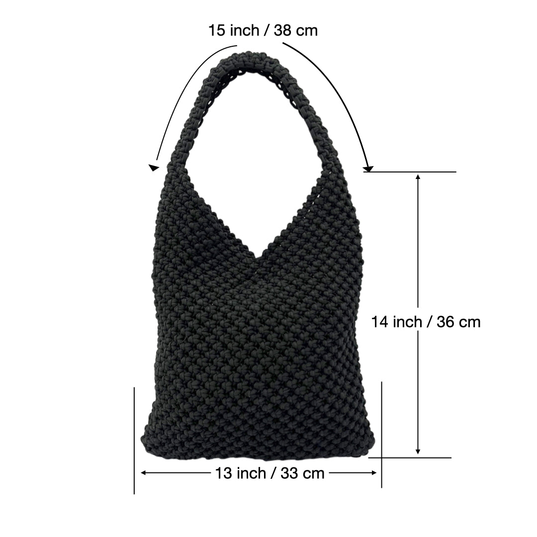 Image of Macrame criss-cross / Macrame Shoulder Tote Black| Shoulder carry