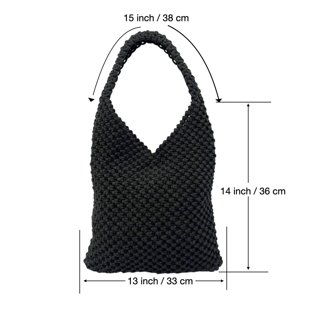 Macrame criss-cross / Macrame Shoulder Tote Black| Shoulder carry