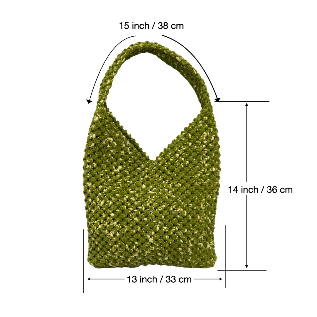 Image of Macrame criss-cross / Macrame Shoulder Tote Olive | Shoulder carry