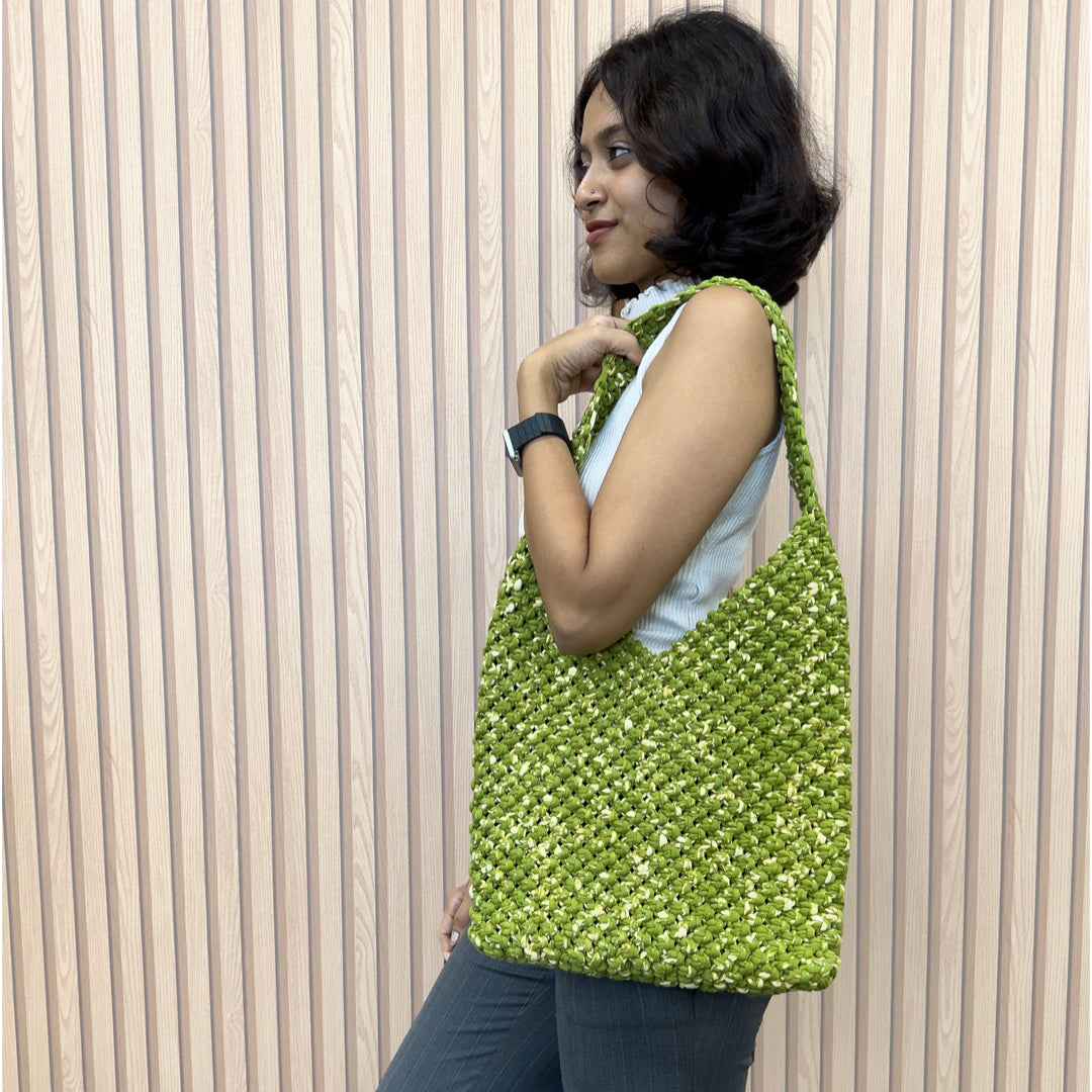 Image of Macrame criss-cross / Macrame Shoulder Tote Olive | Shoulder carry